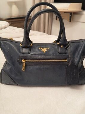 Prada Authentic Navy Vitello Daino 2Way Bag